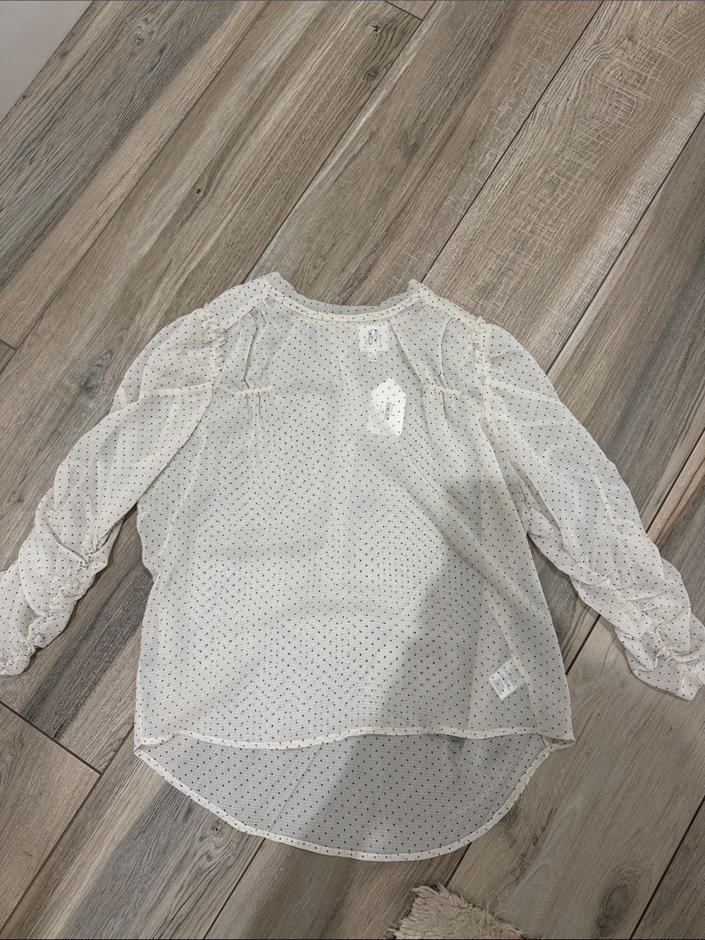Semi-Sheer White Polka Dot Long-Sleeve Blouse